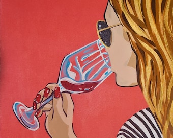 Girl Drinking Wine Print by Pop Artist JamiePop