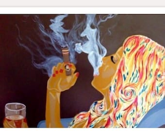 Whiskey and Cigar girl Print by Pop Artist JamiePop