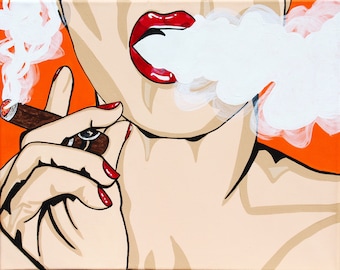 Sexy Cigar Smoker,  Art Print by Pop Artist JamiePop