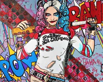 Harley Quinn, Art Print 5x7, 8x10, 11x14, 12x18, 16x20, 20x30 by Pop Artist JamiePop
