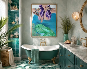 Bathtub Mermaid, Art Print by Pop Artist JamiePop