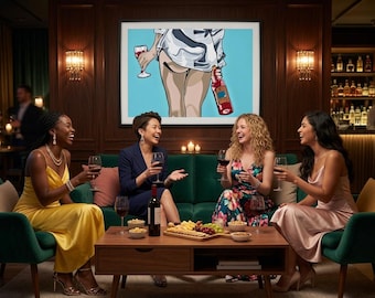 Girls Wine Night Print by Pop Artist JamiePop