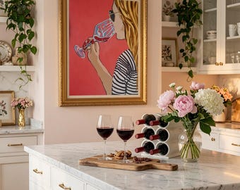 Girl Drinking Wine Print by Pop Artist JamiePop