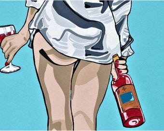 Girls Wine Night Print by Pop Artist JamiePop