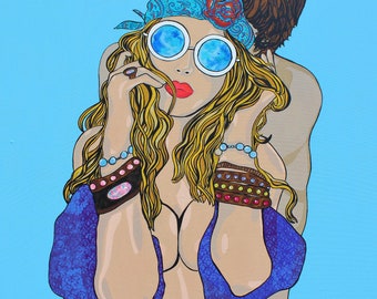 Hippy Love, Art Print by Pop Artist JamiePop