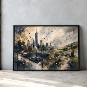 9/11 Memorial Canvas Wall Art, Ground Zero Reflection Pool, NYC Skyline, Flight 93 Tribute Decor