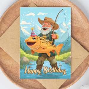 Carte d'anniversaire amusante pour pêcheurs - Impression numérique 5 x 7 - Téléchargement instantané - Carte de blague de pêche