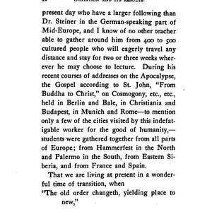May include: A page from a vintage book titled "Initiation and Its Results." The text discusses a lecturer, Dr. Steiner, and his following in Mid-Europe. The page includes a numbered heading and paragraphs of text.