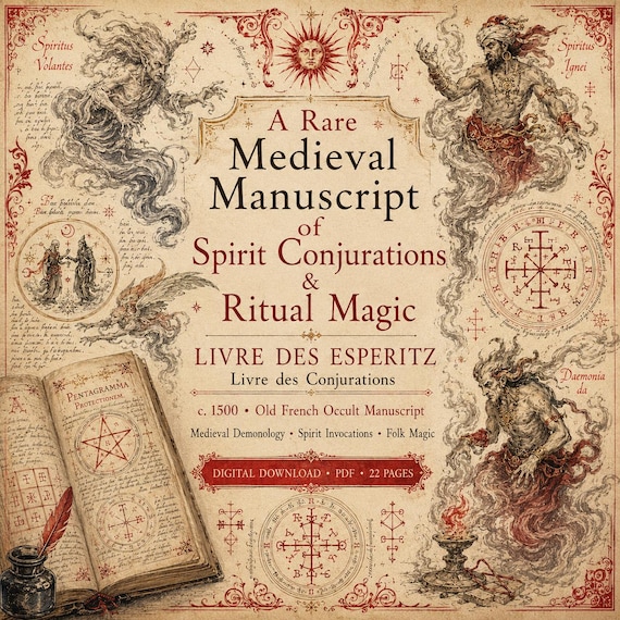 Livre des Esperitz, Medieval Grimoire, French Spirit Conjurations, Occult Manuscript, Ritual Magic, Demonology, PDF