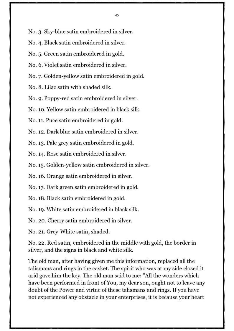 以下が含まれることがあります： サテン刺繍の色と説明が記載されたページ。空色、黒、緑、紫、金黄色、ライラック、ポピーレッド、黄色、パステル、濃い青、薄い灰色、バラ色、オレンジ、濃い緑、チェリーなどの色が含まれています。