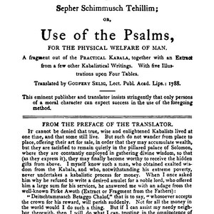 May include: A vintage book page with the title "Use of the Psalms" and text about Kabalistical writings. The page is from the "Sixth and Seventh Books of Moses" and includes the translator's preface.