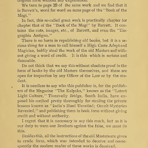 May include: A vintage book page with the title "FOREWORD" and the number 9 at the top. The text discusses alchemy, the "Book of the Magi," and the unauthorized use of material. The page has a cream-colored background with black text.