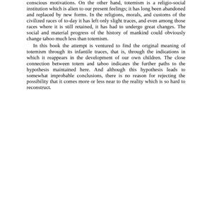 May include: A book page featuring black text on a white background. The text, starting with 'Categorical Imperative', explores themes of totemism, religion, and societal changes. The writing is dense and academic in style.