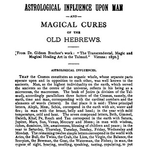 May include: A vintage book page with the title "Astrological Influence Upon Man" and "Magical Cures of the Old Hebrews." The text is in black font on a cream-colored background, with the number 176 at the top. The page is from a book.