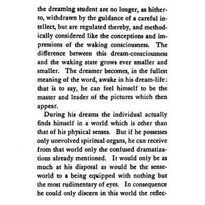 May include: A printed page from a book with the title "INITIATION AND ITS RESULTS" and text about dreams and consciousness. The page number is 90. The text is in black font on a white background.