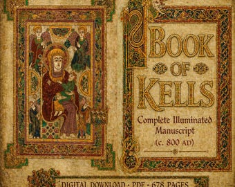 Book of Kells – Complete Digital Manuscript (c. 800 AD), Illuminated Celtic Gospel Codex, PDF