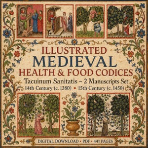 Illustrated Medieval Health & Food Codices, Tacuinum Sanitatis – 2 Manuscripts Set (14th + 15th Century), PDF