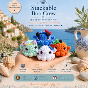 Stackable Pocket Seasonal Boo Crew Crochet Pattern PDF | Beginner Friendly Ghost Amigurumi | Fall Pumpkin, Winter, Spring & Summer Plush