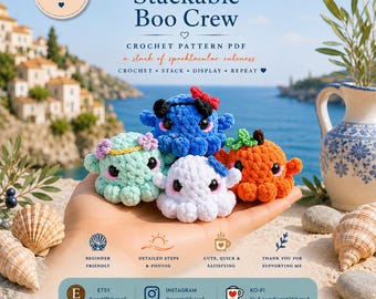 Stackable Pocket Seasonal Boo Crew Crochet Pattern PDF | Beginner Friendly Ghost Amigurumi | Fall Pumpkin, Winter, Spring & Summer Plush