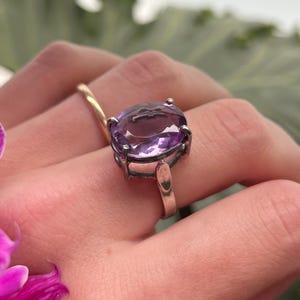 Vintage Mexican Sterling Silver Amethyst Modernist Solitaire Ring – Size US 7.5