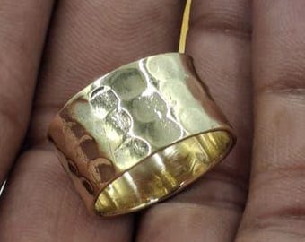 Handmade Hammered Brass Band Ring: Bold Unisex Statement Jewelry
