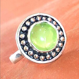 Sterling Silver 925 Handcrafted Sterling Silver Ring with Green Prehnite Gemstone
