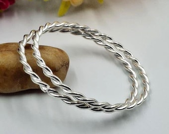 Twisted Silver Bangles - Handmade 925 Sterling Silver Kada - Set of 2