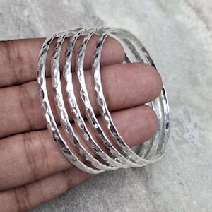 925 Hammered Silver Bangle Set – Handmade Stackable Bangles – Rustic Boho Jewelry – Set of 5 Sterling Silver Bracelets ,Set of 5 bangle