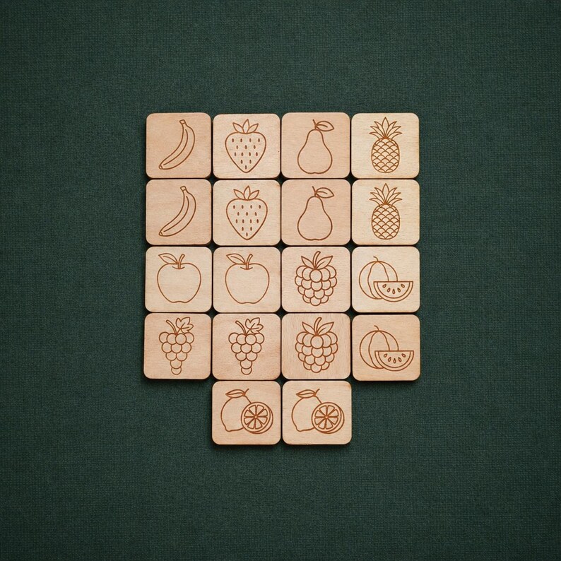 Wooden Fruit Memory Game, Montessori Educational Toy, Laser Engraved ...