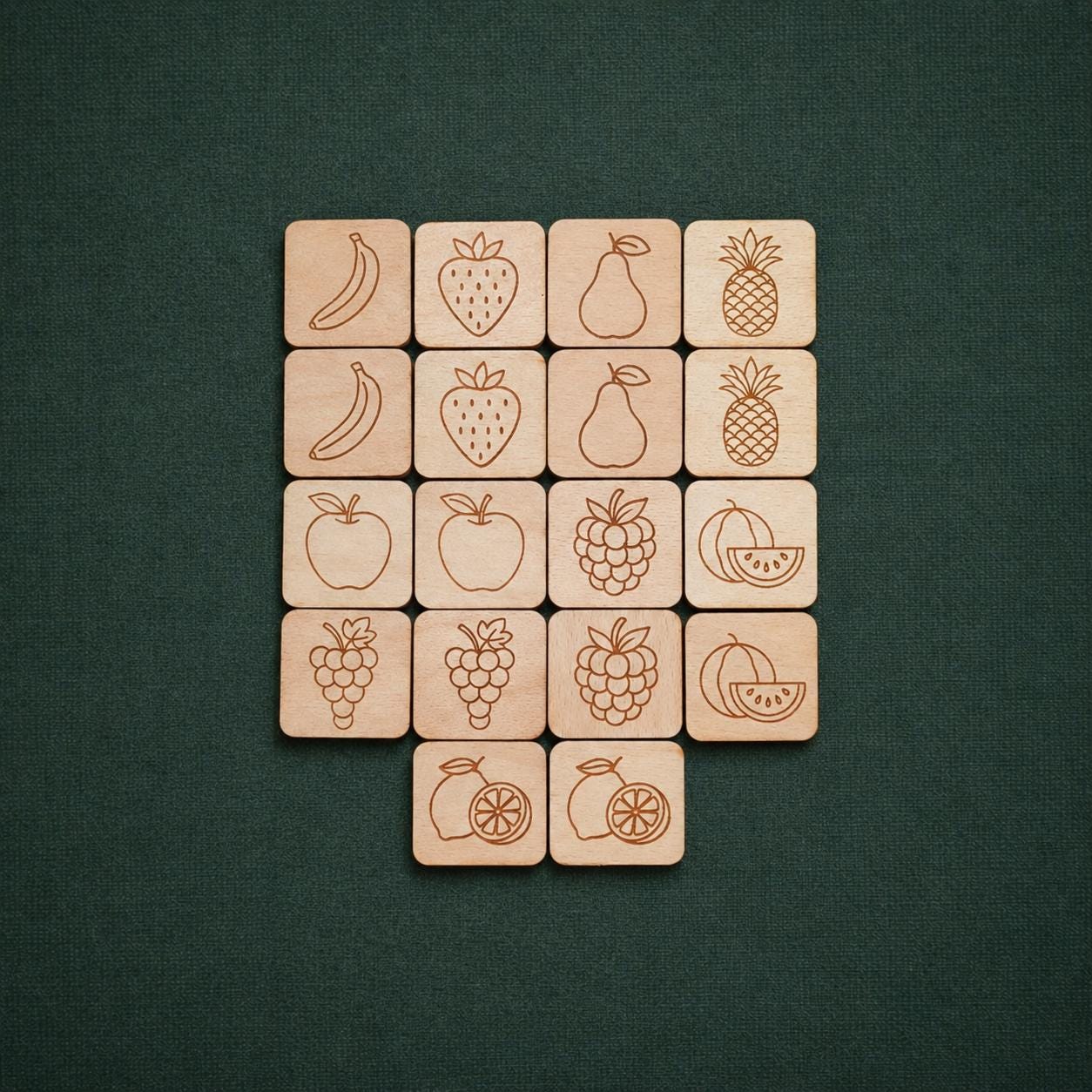 Wooden Fruit Memory Game, Montessori Educational Toy, Laser Engraved ...