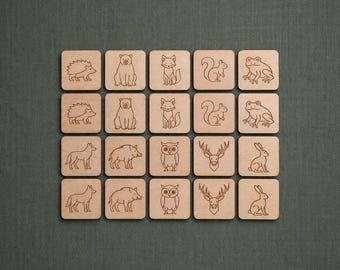 Geheugenspel met bosdieren, Montessori houten bijpassend speelgoed, flashcards met bosdieren voor peuters, lasergegraveerde educatieve set