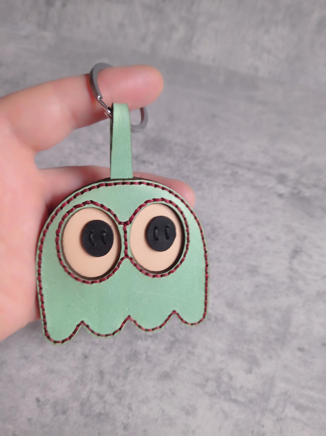 Pac-man Inspired Leather Ghost Keychain – Handmade Arcade Game Keyring ...