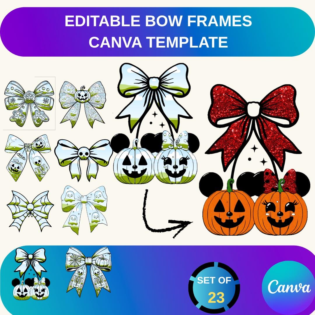 Editable Halloween Bow Clipart Bundle | Canva Template | Spooky Cute ...