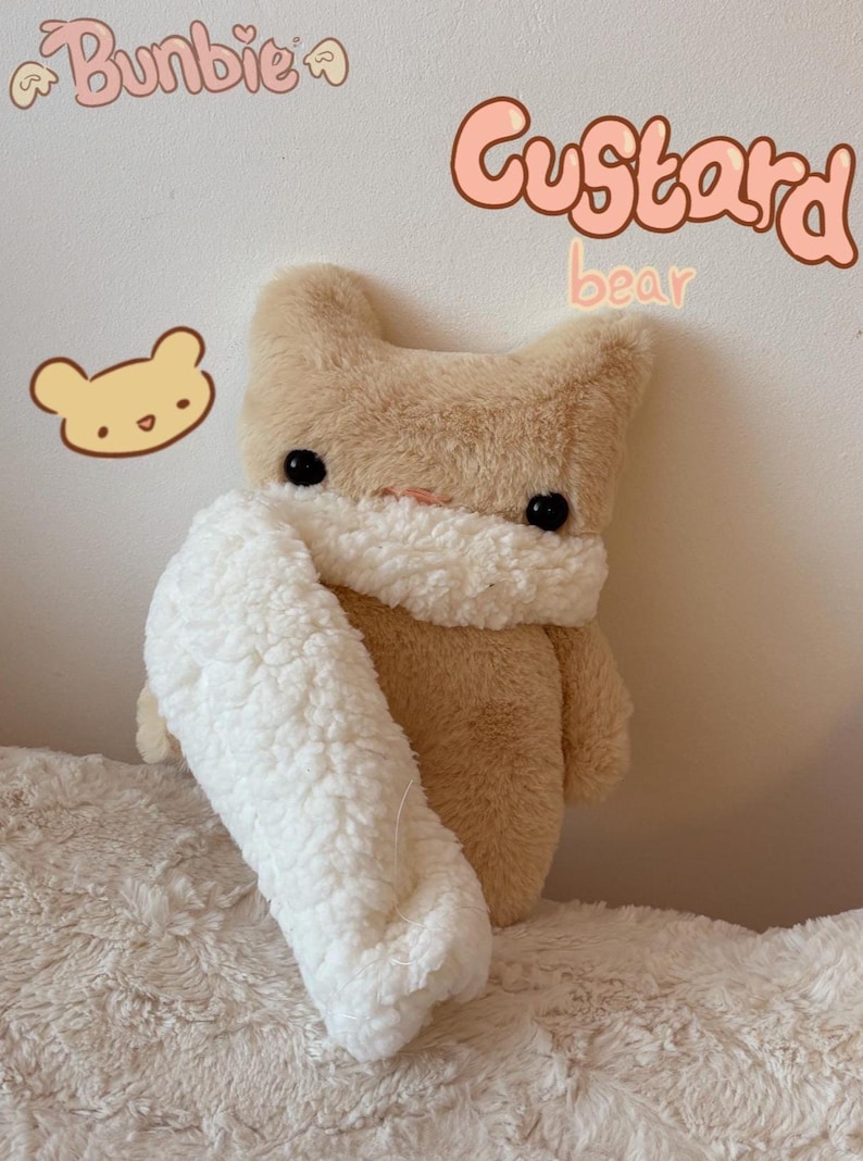 Schattige handgemaakte knuffels 'Bunbie' Custard Bear