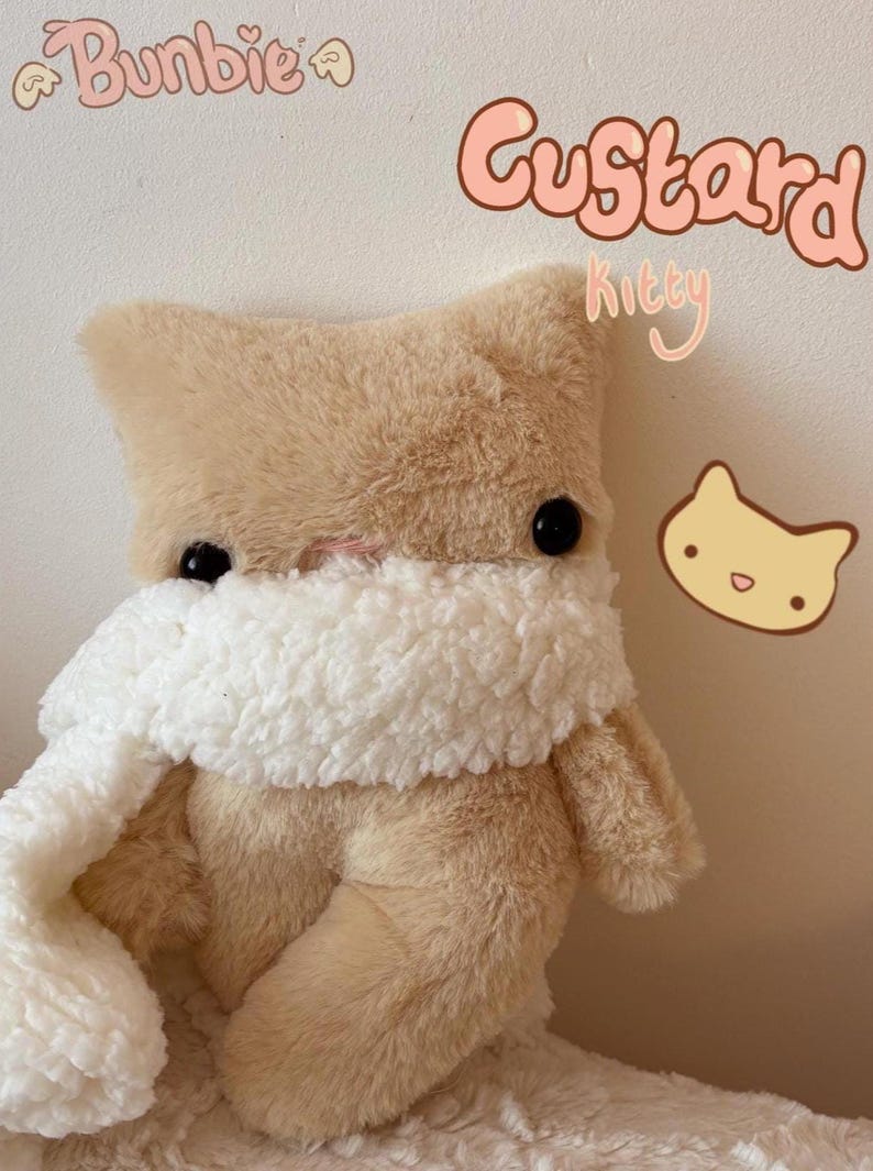Schattige handgemaakte knuffels 'Bunbie' Custard Kitty
