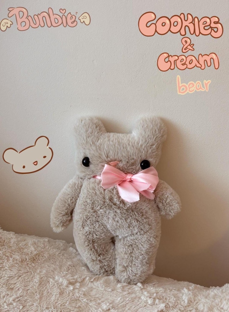 Schattige handgemaakte knuffels 'Bunbie' Cookies&Cream Bear