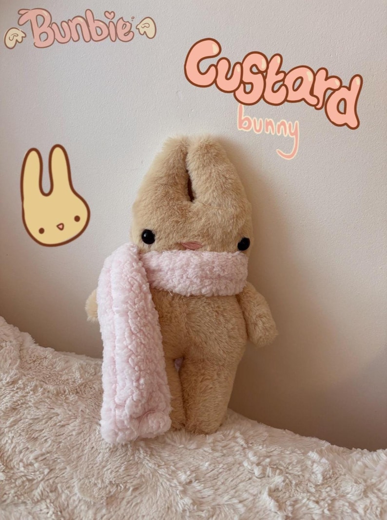 Schattige handgemaakte knuffels 'Bunbie' Custard Bunny