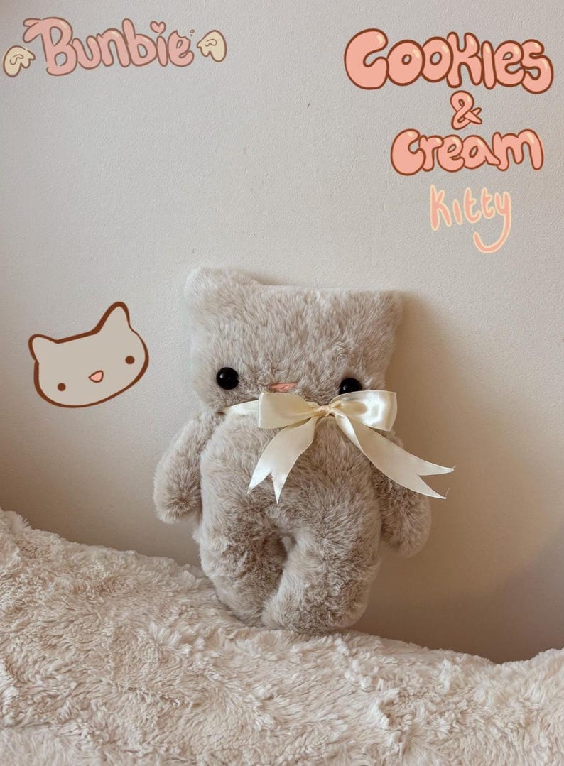 Schattige handgemaakte knuffels 'Bunbie' Cookies&Cream Kitty