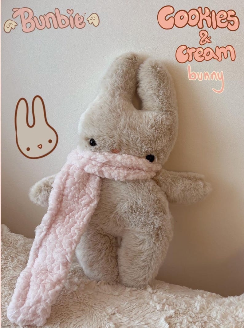 Schattige handgemaakte knuffels 'Bunbie' Cookies&Cream Bunny