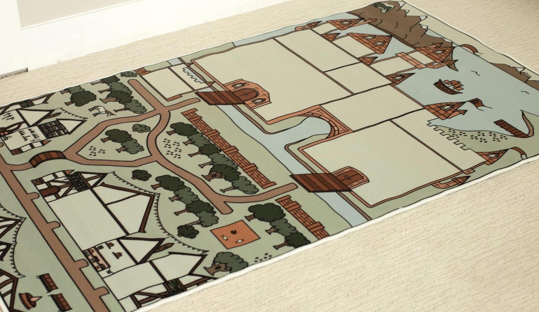 Kids Play Rug Fantasy Kids Fantasy Adventure Play Mat: Hand-drawn Royal Castle Furniture ...
