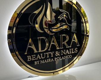 Insegna con logo aziendale in acrilico retroilluminato personalizzato / Decorazione per saloni e bar di bellezza