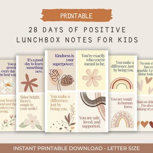 Notes de boîte à lunch imprimables pour enfants | 28 cartes d'affirmation positive et encourageante | Téléchargement instantané | Notes de happy lunch pour les enfants de 5 à 10 ans