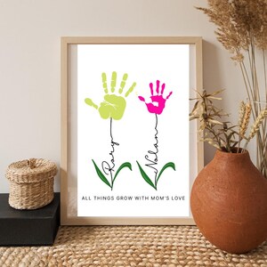 Artisanat d'empreintes de main pour la fête des Mères pour 1 ou 2 enfants | Modèle de toile modifiable | Cadeau imprimable personnalisé pour maman, maman ou grand-mère | Souvenir de bricolage
