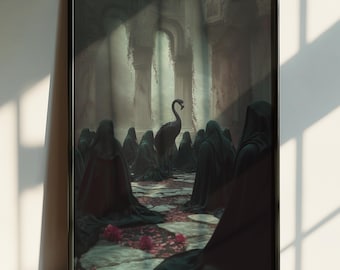 Gothic Fantasy Black Flamingo Poster, Arcadia World–Inspired Poster, Cult Band Art Print, Metal Music Poster, Printable Digital Poster