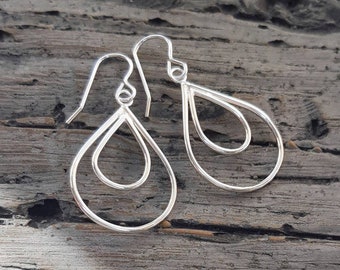 Raindrop earrings Sterling Silver - pear teardrop shape - Ladies dangly drop earrings - Handmade in the UK