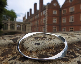 Forged Silver faceted bangle - Handmade hammered Sterling Silver bangle - Made in the UK