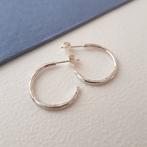 Hammered Silver Hoops - 2cm recycled sterling silver earrings - Minimalist jewellery design - Handmade in UK