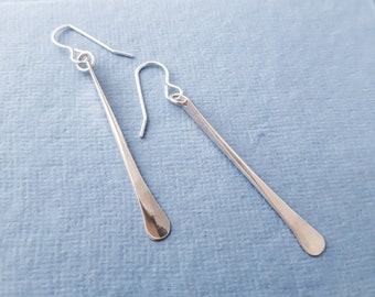 Flared Sterling Silver earrings - 6cm long silver drop earrings - simple silver earrings - Handmade in the UK