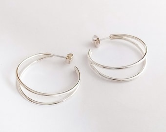 Double hoop earrings - Sterling Silver handmade double hoops - made in the UK