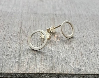 Circle studs matt brushed finish - Sterling Silver - small round earrings - Handmade in the UK